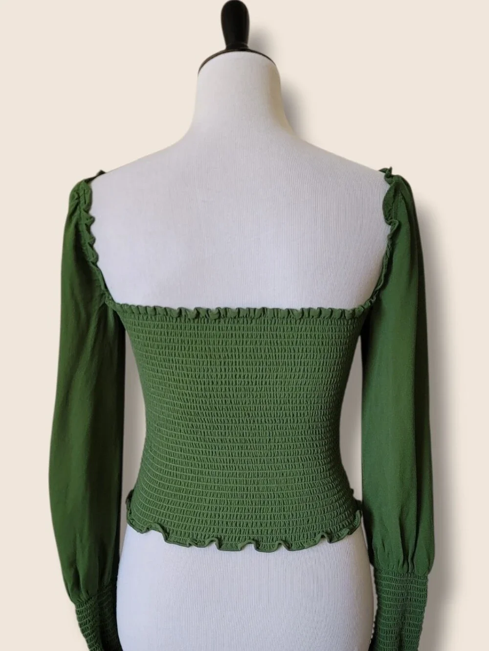 Reformation Pinto Smocked Long Sleeve Puffy Blouse Amsterdam Green S